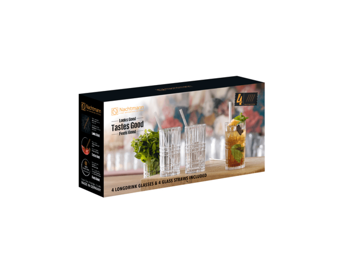 NACHTMANN Tastes Good Longdrinkglass med sugerør i glass 4pk